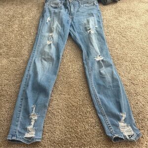 Hollister Women's Distressed Blue Straight Leg Jeans